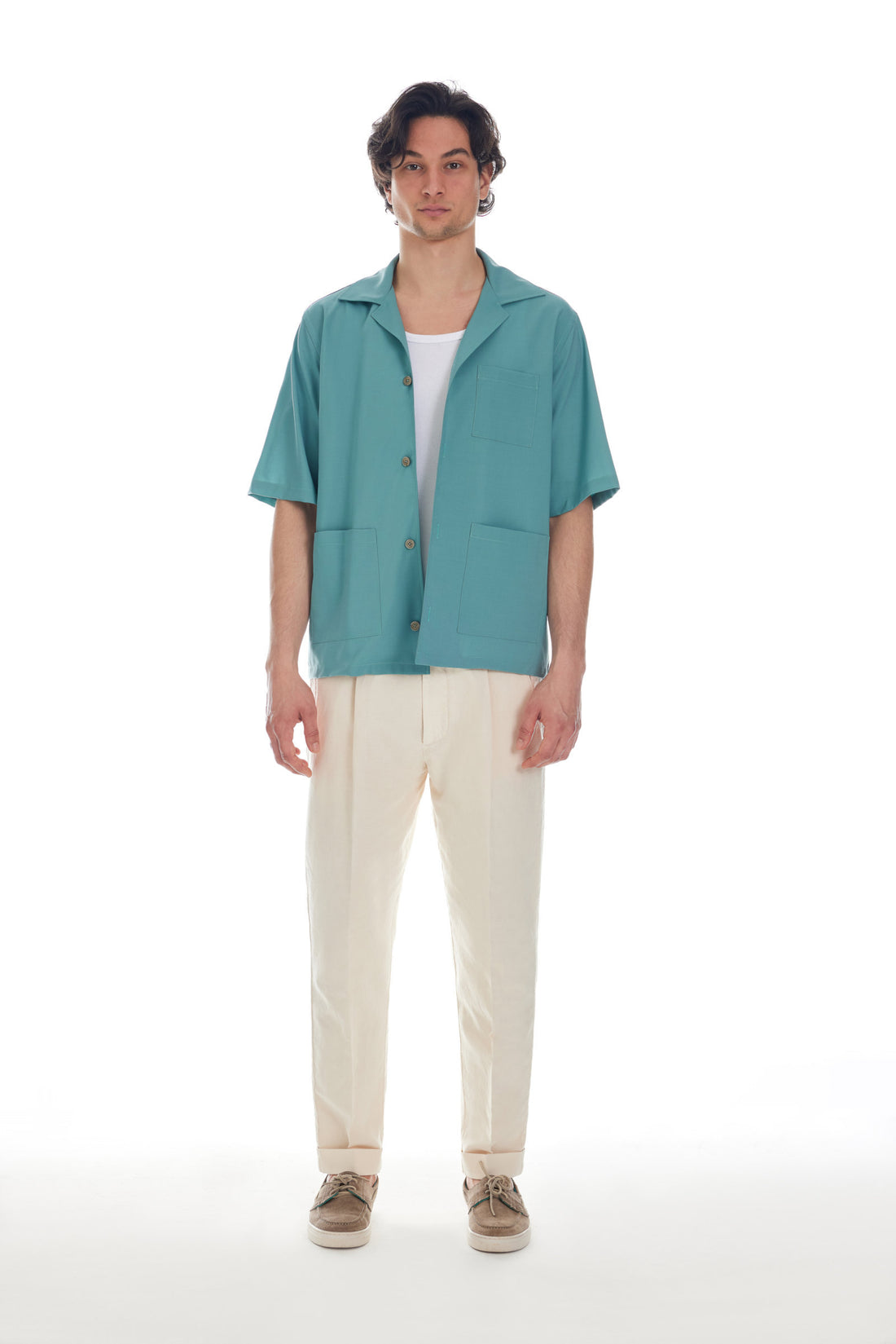 Camicia camp manica corta verde acqua - foto 2