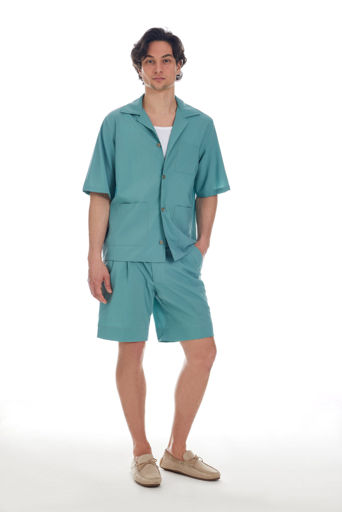 Camicia camp manica corta verde acqua - foto 2